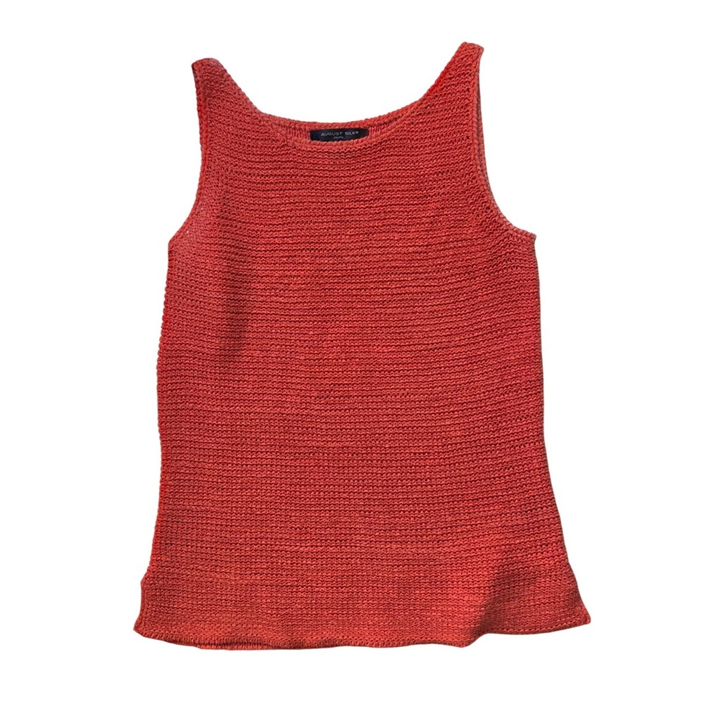 August Silk Knits Rust Orange Sleeveless Sweater Tank Top Small Scoop Neck